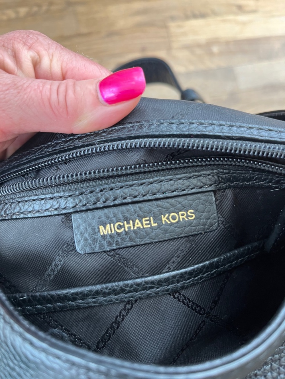 Michael Kors Black Leather Shoulder Hobo with Gold MK Charm - Picture 7 of 8